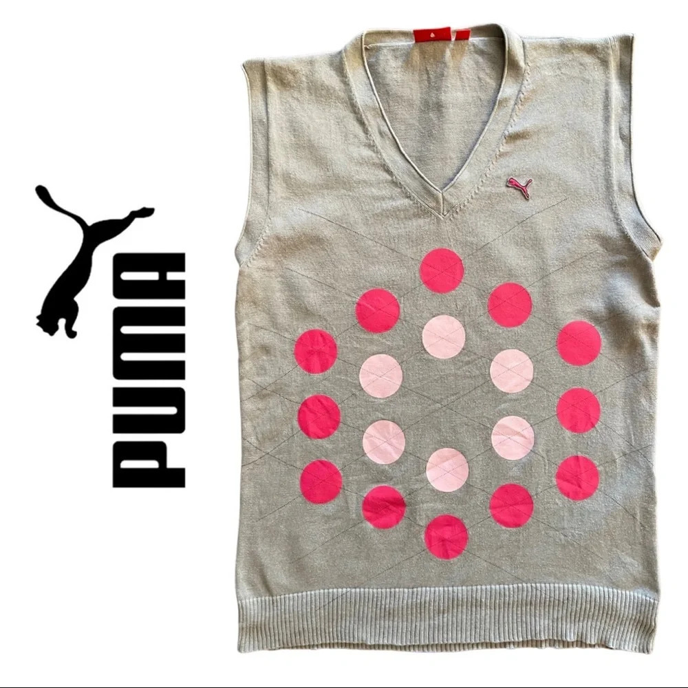 🛍️3/$40 Puma Women’s Sweater Vest Golf Sweater Grey Pink Size Small